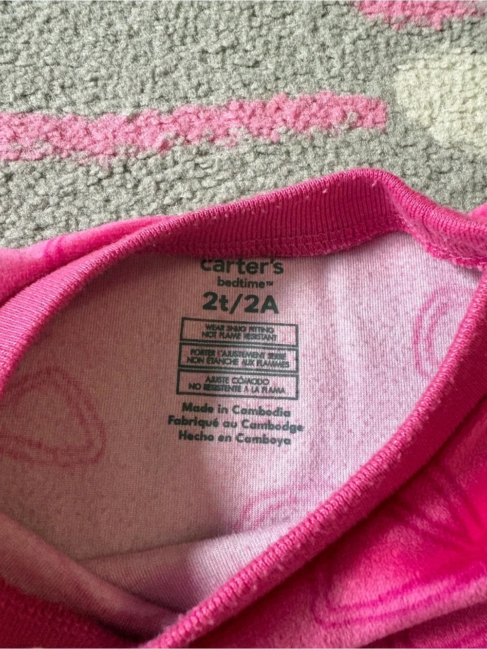 Carters Dream Plush Velour Pink Bow Pajama Set Girls 2T